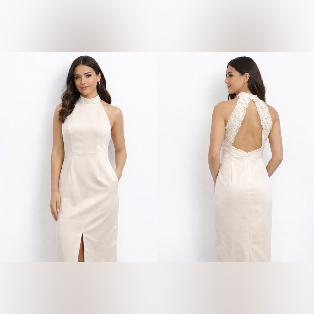 Jordans Elegant Cream Sleeveless Dress Lace & Sequins Open Back Size 9/10